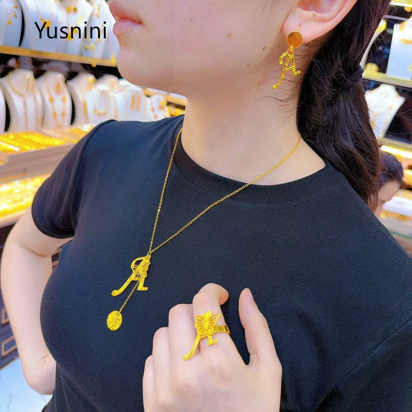 

New French Dubai High end 24K Gold Plated Necklace Earrings Exquisite Wedding Engagement Party Jewelry Set for Lovers 444