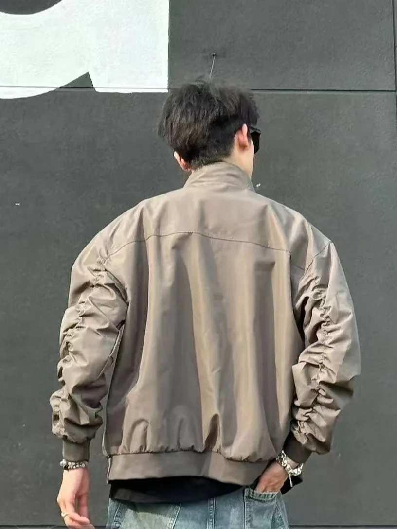 

American Sle Jaet Stand Collar Casual Autumn Flight Outerwear Polyester Fabric Slim Fit Long Sve for Men