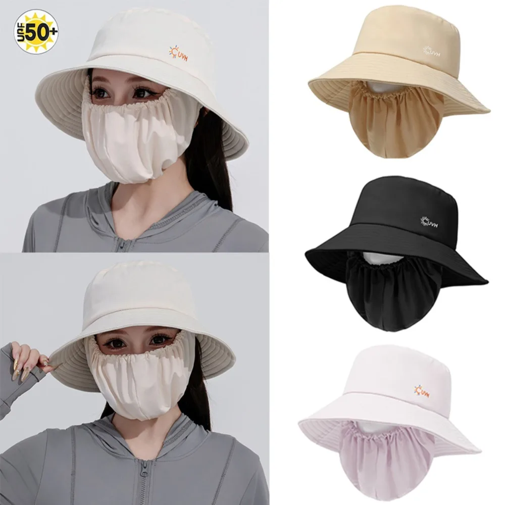 Fashion Wide Brim Tea Picking Cap Anti-UV with Mask Sun Visor Cap Four Seasons Protect Neck Anti-uv Agricultural Work Hat Unisex