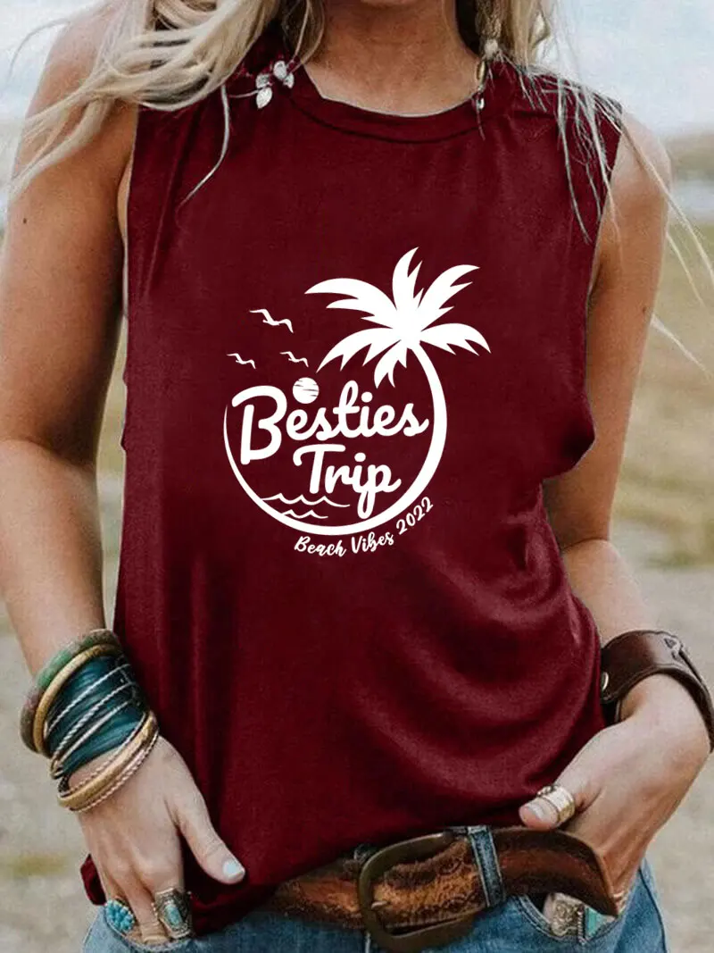 Besties Trip Beach Vibes 2022 New Arrival Girls Trip Sleeveless Tshirt Women Funny Summer Casual Sleeveless Top Vacation Shirt