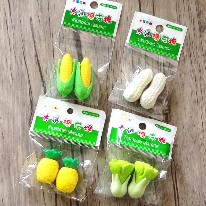 

2pcs/lot Eraser kawaii Vegetables Cabbage Pineapple Corn Peanut Pencils Rubber For Kids Gifts Silgi Material Escolar