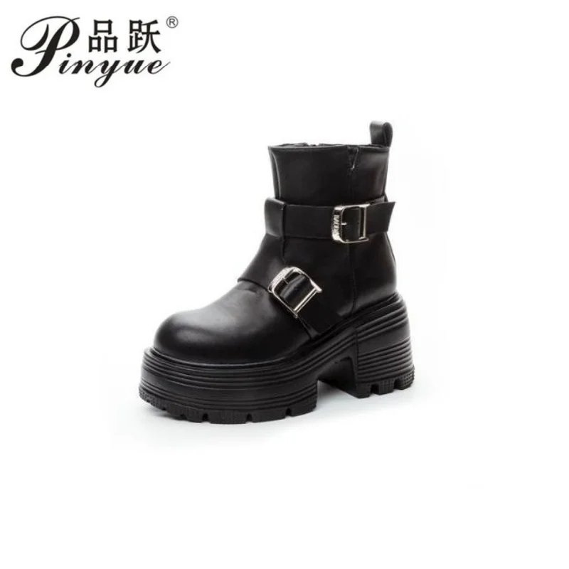 

9cm New Chunky Platform Heels Women Ankle Boots Casaul Slip On Height Increase Short Booties Shoes Zapatos Mujer 34-40