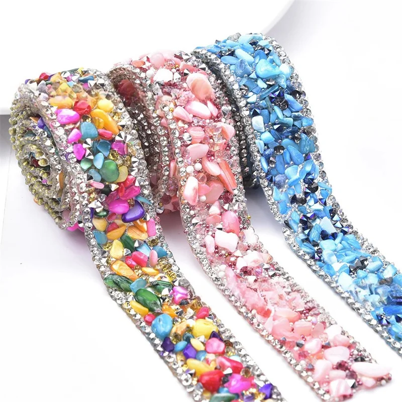 1 Yard Rhinestone Trim Crystal Motif Strass Hot Fix Rhinestone Tape Iron On Applique for DIY Dress Wedding Clothing Accessories