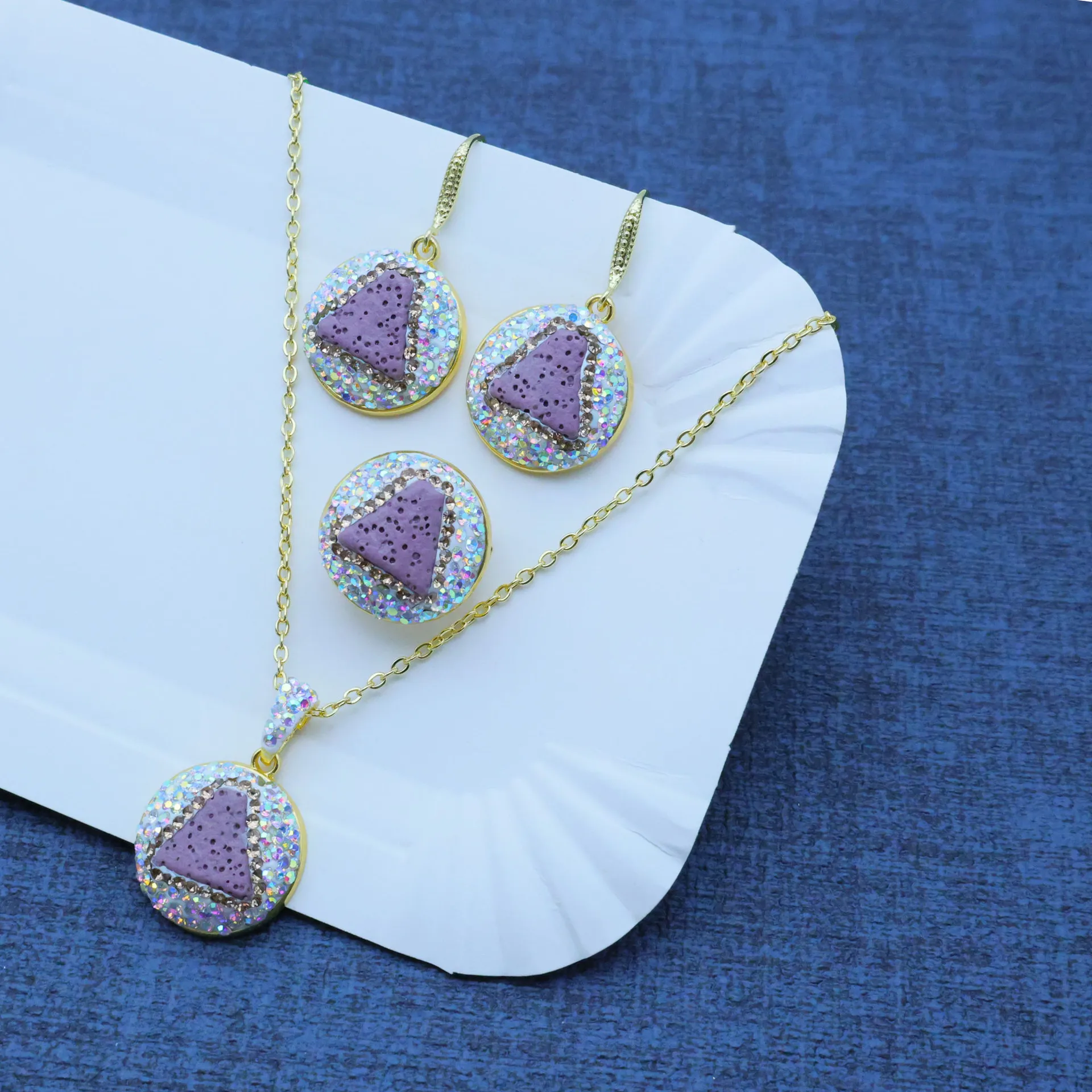 DIY accessories Cross-border explosion volcanic stone niche design three-piece fashion temperament set original handmade design