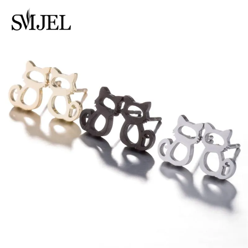 SMJEL Hip Hop Earrings Black Animal Jewelry Small Spider Cat Stainless Steel Stud Earring Big Star Earings Gift for Girls Bijoux view 5