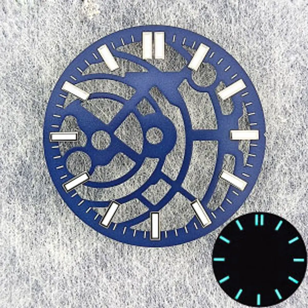 28.5mm open c3 green glow in the dark watch dial fits NH35 NH36 NH38 NH70 automatic movement watch accessories custom logo