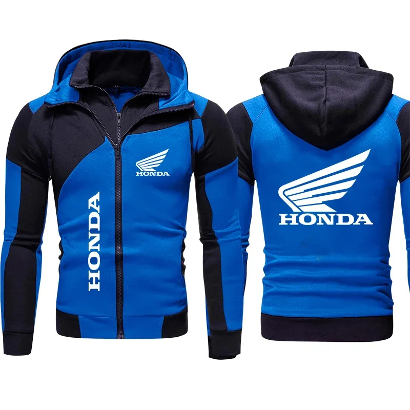 Men's Hoodie Honda Wing Logo Print Motorcycle Jacket Sweatshirt 2024 Autumn Winter Keep Warm Pullover Honda Clothing Zip Hoody