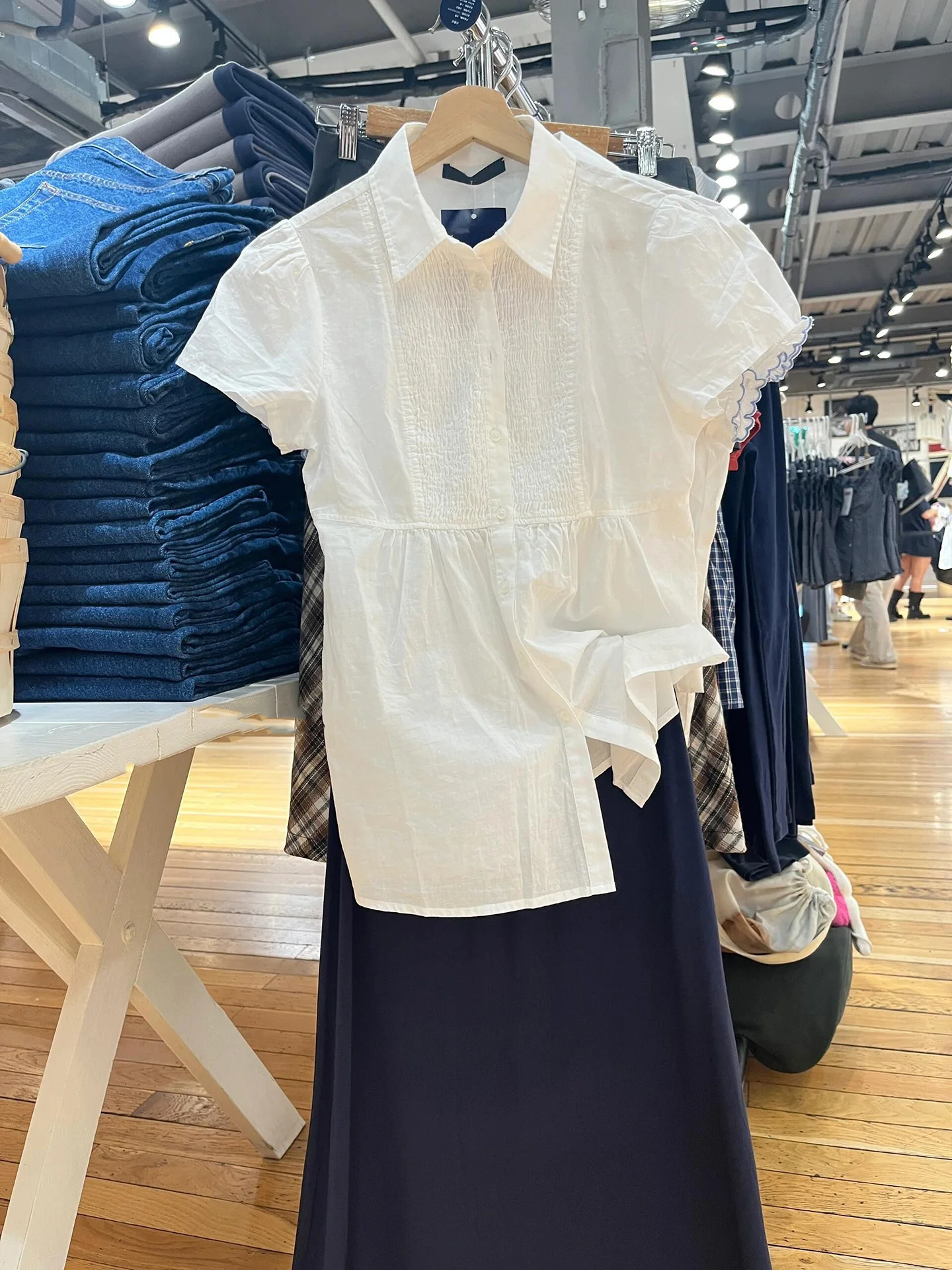 Branco plissado cinched blusa feminina verão turndown colarinho único breasted blusas de algodão estilo preppy doce camisas de manga curta