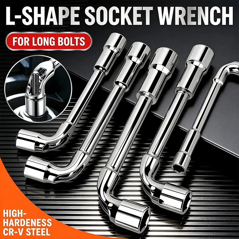 L‑Shape Socket Wrench CR‑V Steel Double End Through Hole Spanner For Long Bolts 6‑20mm