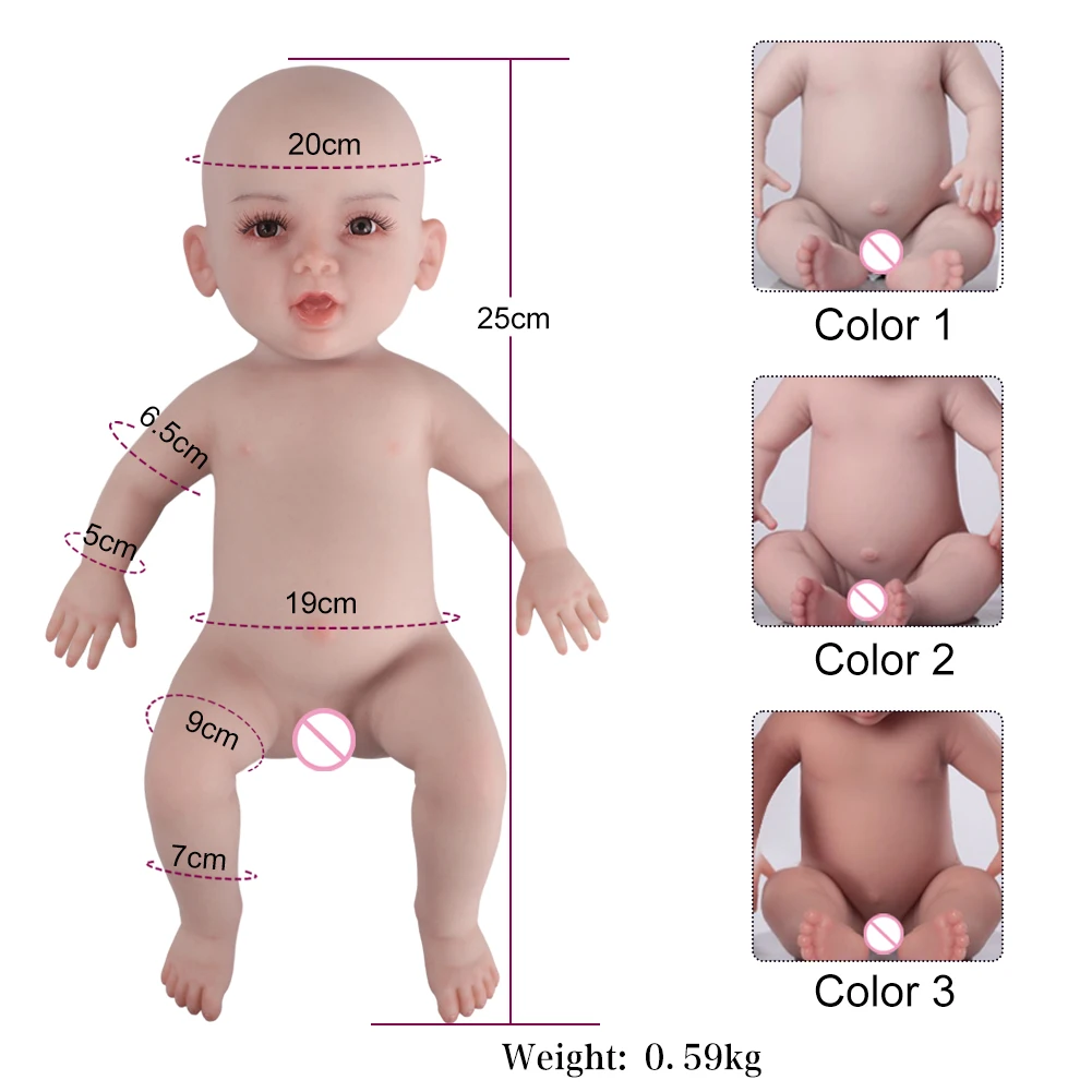 Muñeca Reborn de silicona para niños, juguete realista de cuerpo completo, 25cm, 100%