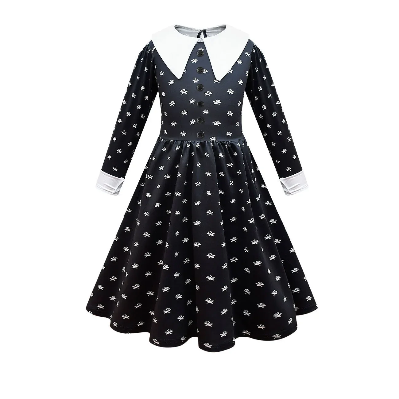 Kids Girls Movie Wednesday Addams Black Dress Bag Wig Set Outfit Children Princess Christmas Halloween Cosplay Costume