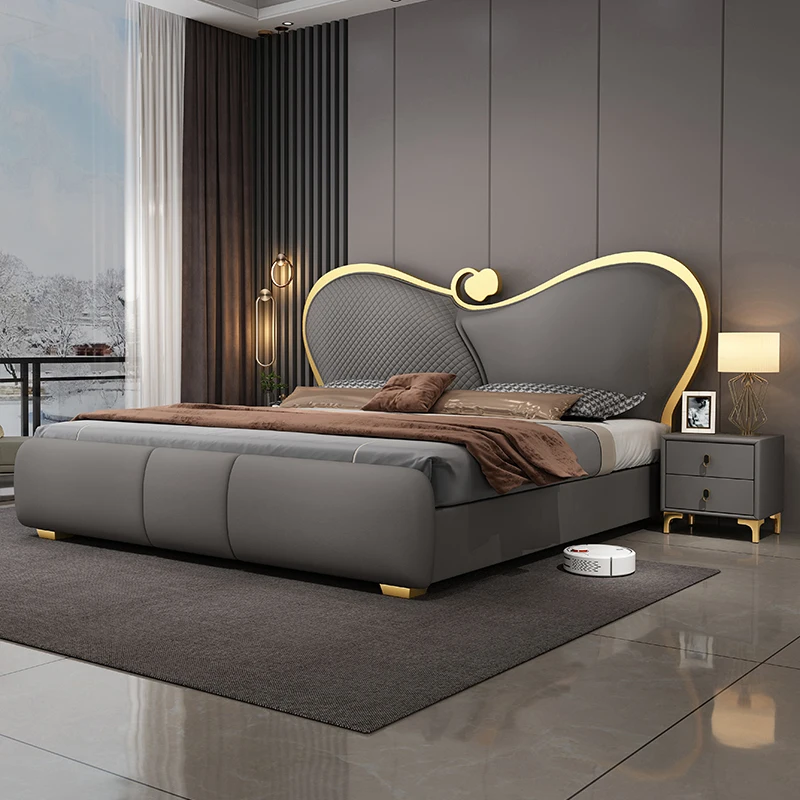 SAT. Light Luxury Creative Modern Simple Double Bed Soft Bed Bedroom King Bed Frame and Queen High-end Bedroom Furniture Set