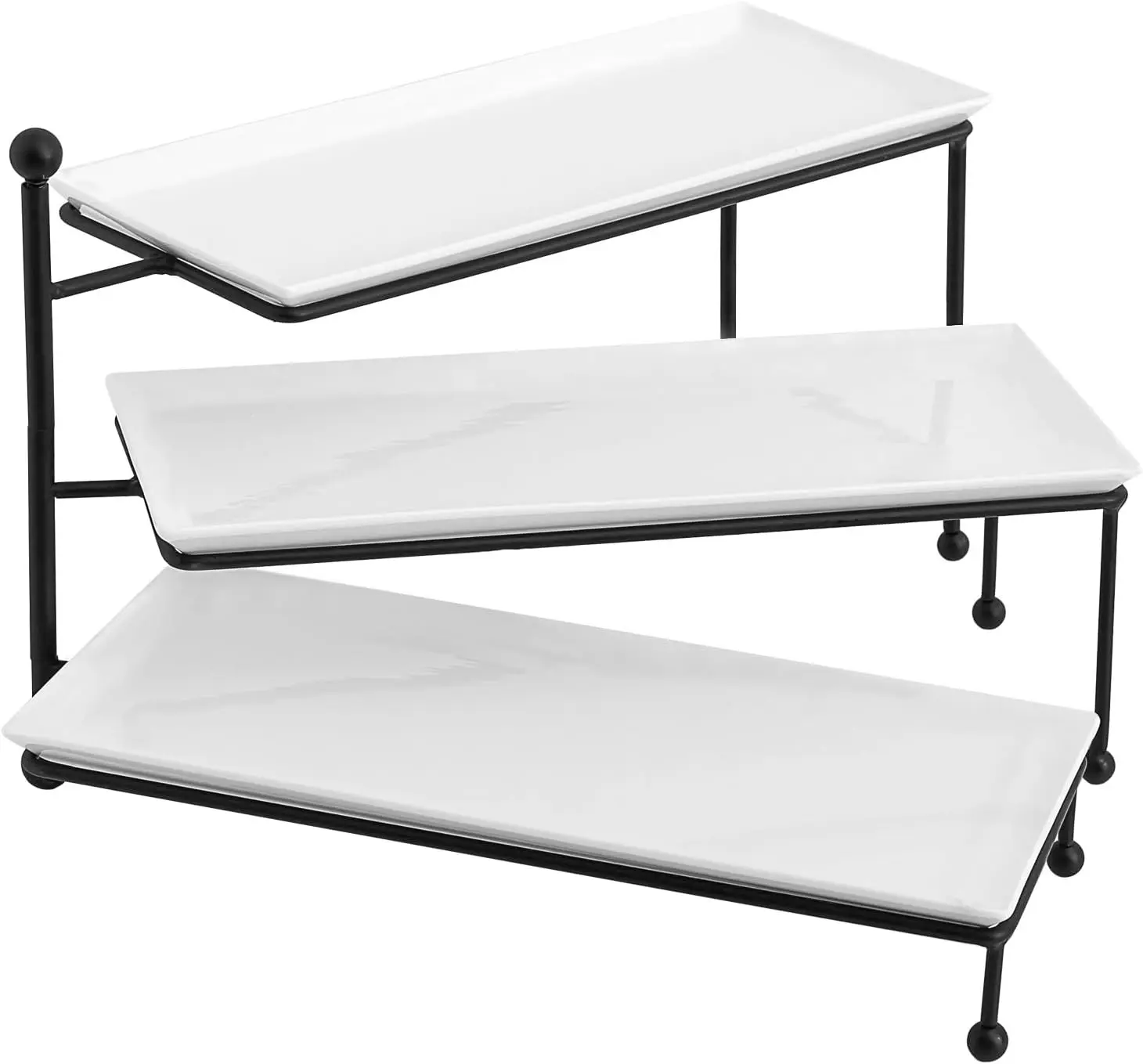 

3-Tier White Porcelain Serving Stand with 14.5" x 6" Trays for Parties, Desserts, and Entertaining