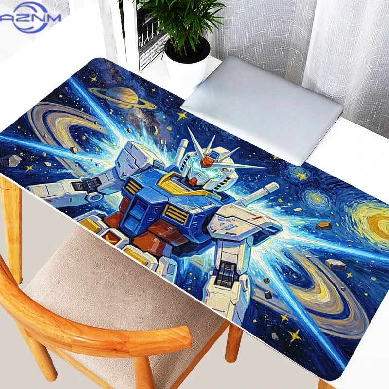 Starry Galaxy Oil Painting Sci-fi Robot With Beam Effect Mouse Pad, Rubber Non Slip Backing, Smooth Surface Gaming Desk Mat for