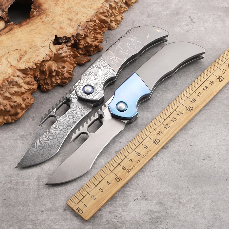 VG10/Damascus Steel Titanium Alloy Handle Folding Knife Outdoor Camping Survival Defensive Portable Tool