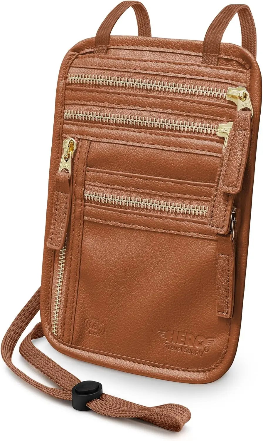 

RFID Blocking Vegan Leather Passport Holder & Neck Pouch for Travel, Tan Color