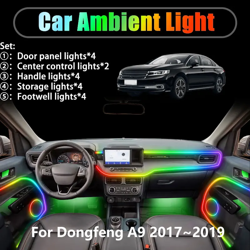 

For Dongfeng A9 2017~2019 2018 2/18 in 1 Car ambient lighting Led trunk interior led lights USB RGB Ensemble Streamer Auto Parts