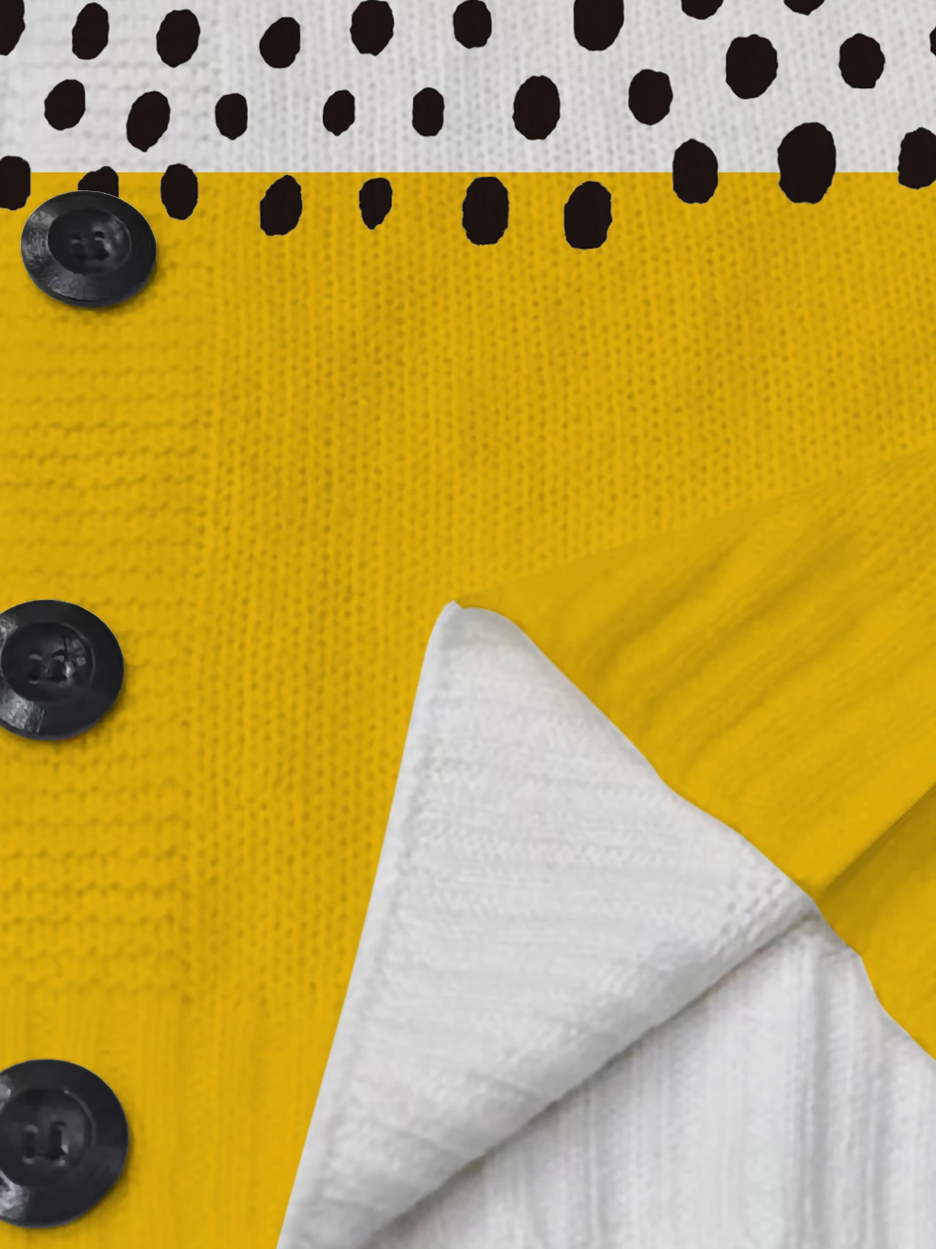 Women's Cardigan Knit Top, Thin Style for Autumn and Winter, Yellow and White Color-Blocked Polka Dot Pattern, Non-Positioned Print, American Retro Casual Style, Suitable for Everyday Casual Wear view 6