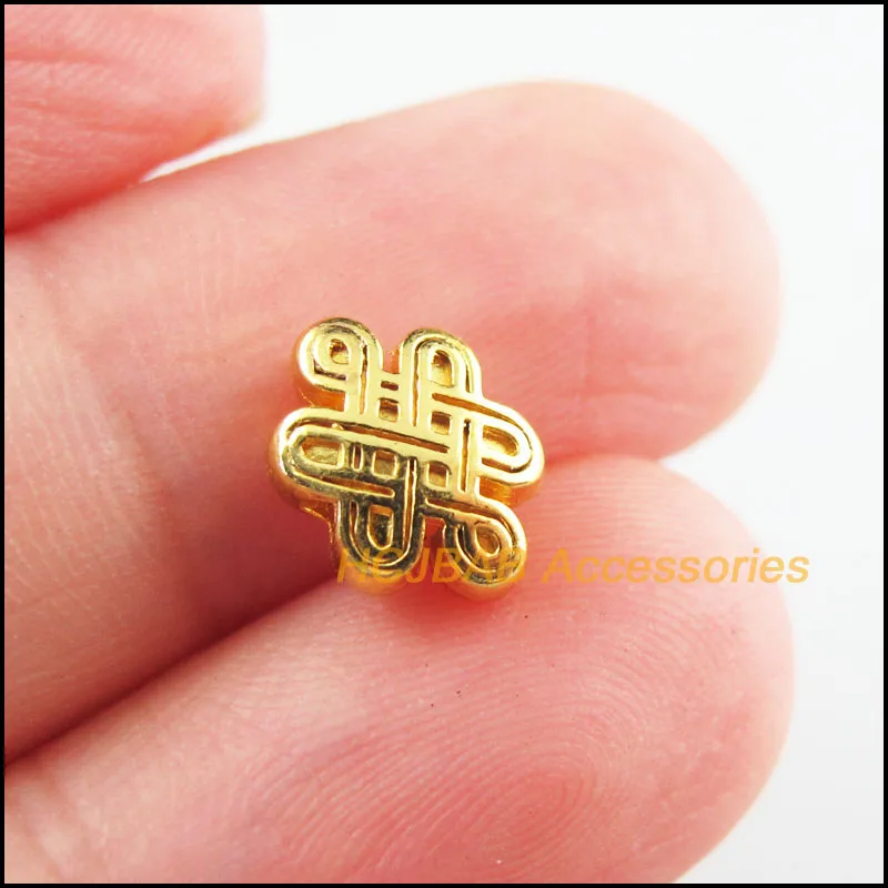 40Pcs Retro Tibetan Silver Tone Gold Antiqued Bronze Color Chinese Knot Spacer Beads Charms 7x10mm