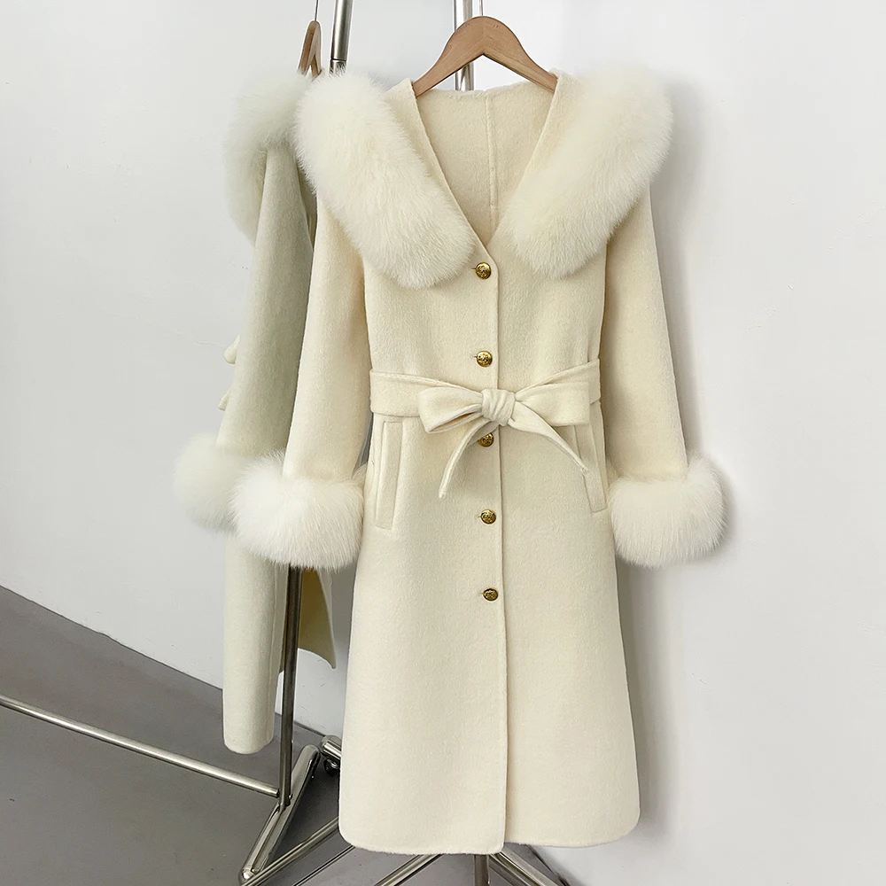 

Winter Fur Jacket with Fur for Women Woman Wool Coat Korean Reviews Many Outer Fox Fur Real Coat Ladies Woolen and Trench Coats