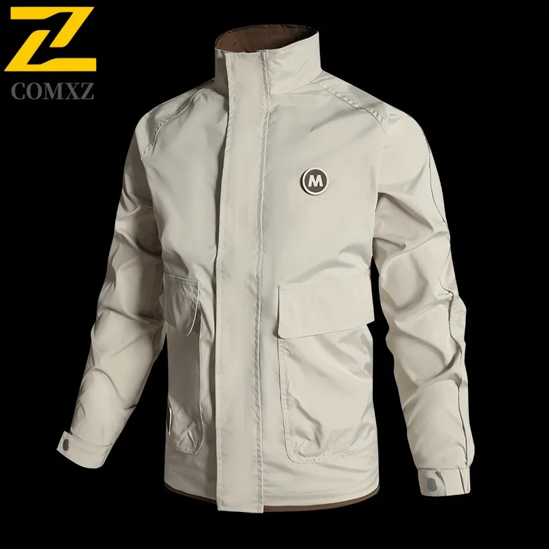

COMXZ 2025 Plus Size Jacket Mens Stand Collar Loose Fit Workwear Trendy Outdoor Windbreaker M 8XL Multi Pocket Coat