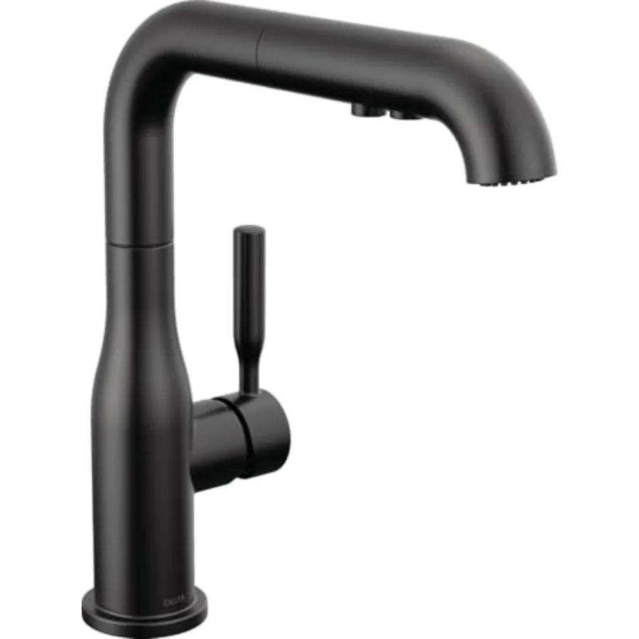 

Modern Matte Black Kitchen Faucet with Pull-Out Sprayer for Single Hole Sink Installation Single Handle Design Durable Matte Fi