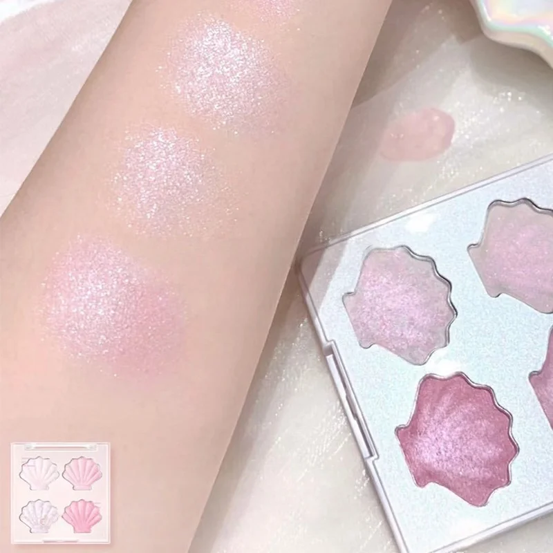 New Shell Fairy Palette di ombretti perlescenti Aurora Peach Shimmer Paillettes scintillanti Ombretto Evidenziatore Trucco brillante e lucido