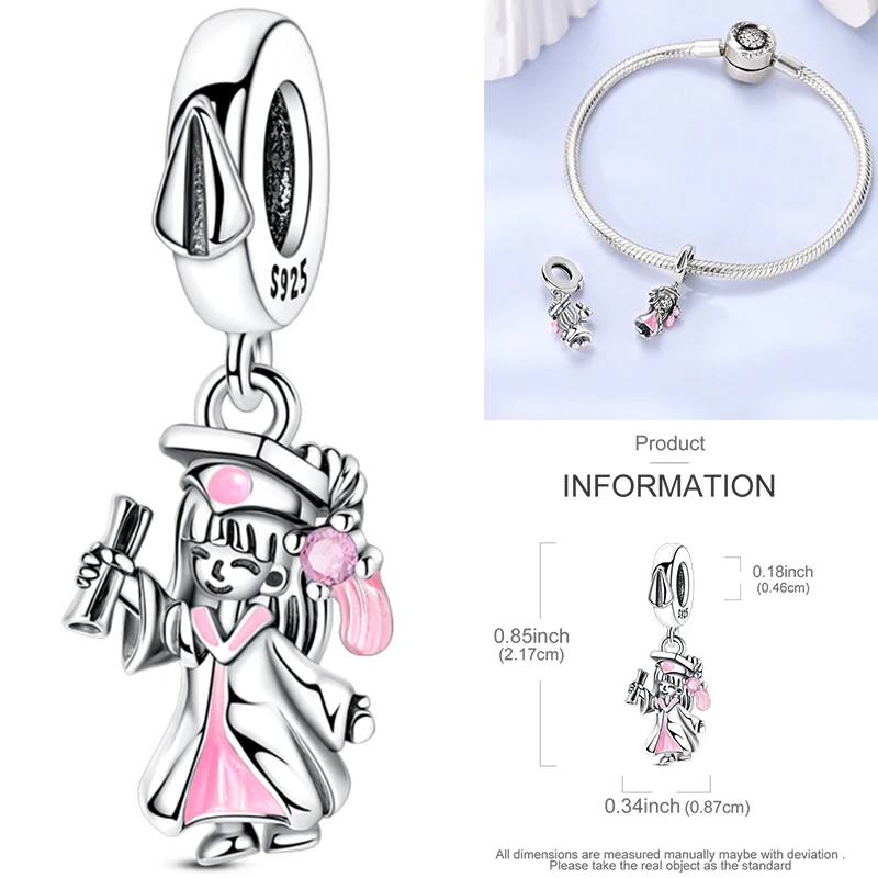 925 Sterling Silber Rosa Ballett-Mädchen Anhänger Junge Mädchen Schwestern Paare Anhänger Passend für Armband DIY Schmuck Original Mode für Frauen – Detail 21
