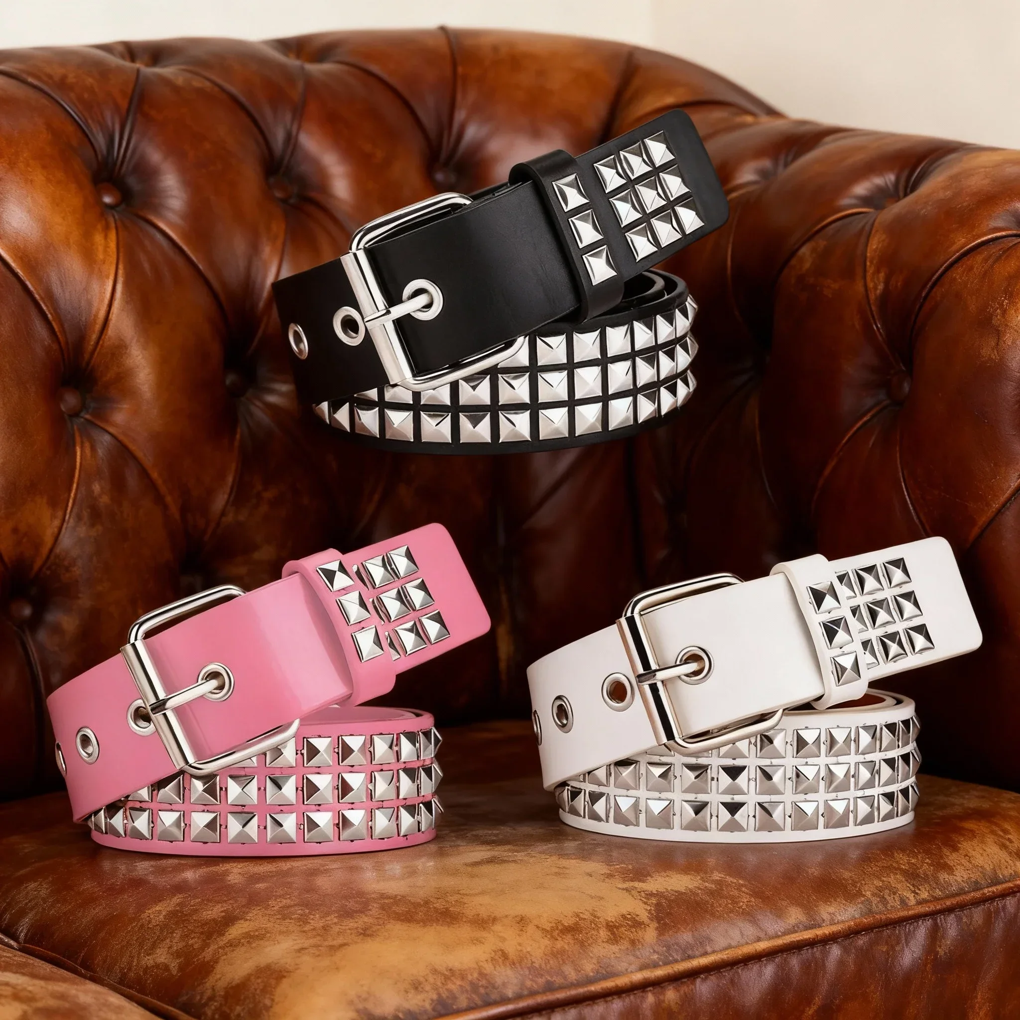 Image of Vintage Punk Nieten-Gürtel Metall Gothic Y2K PU-Leder für Männer und Frauen Dekorativer Jeansgürtel für Pretina-Hosen