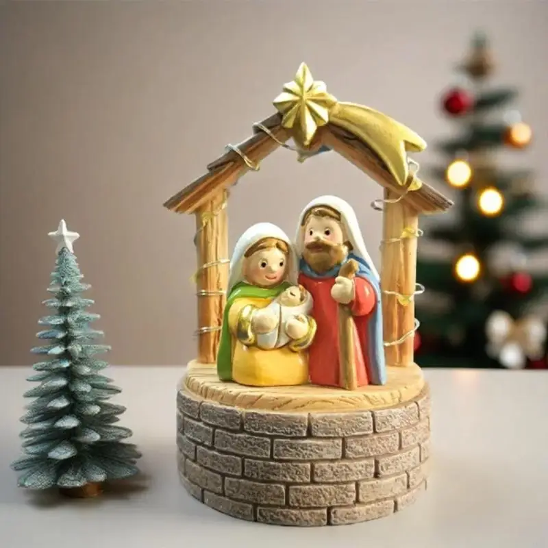 A0KE Stable Nativity Scene Statue Christmas Nativity Figurines Table Ornament Gift