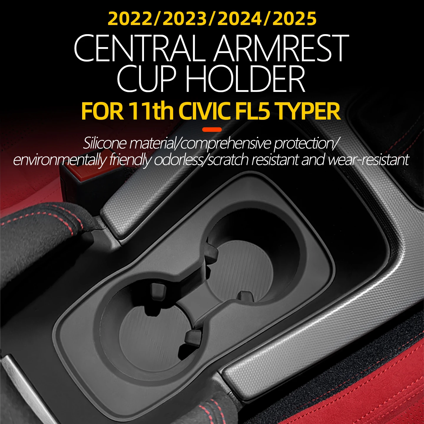 Para 2022-2025 honda civic fl5 silicone adesivo copo capa centro de controle anti deslizamento e à prova de vazamento copo esteira interior automotivo