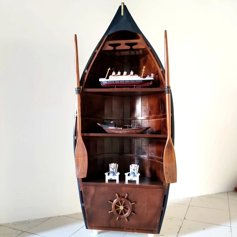 Furniture Ship Shape Solid Wood Personalized Locker Bookshelf Bookcase Wine Cabinet Storage Display Rack Crafts Ornament