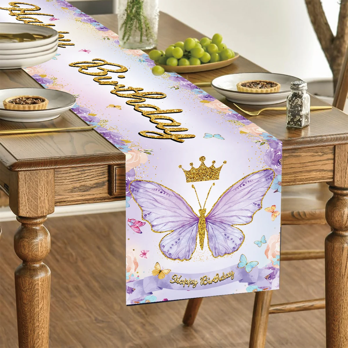 Butterfly Birthday Table Runner Colorful Table Cloth Happy Birthday Party Decorations For Adults Family Garden Party Supplies