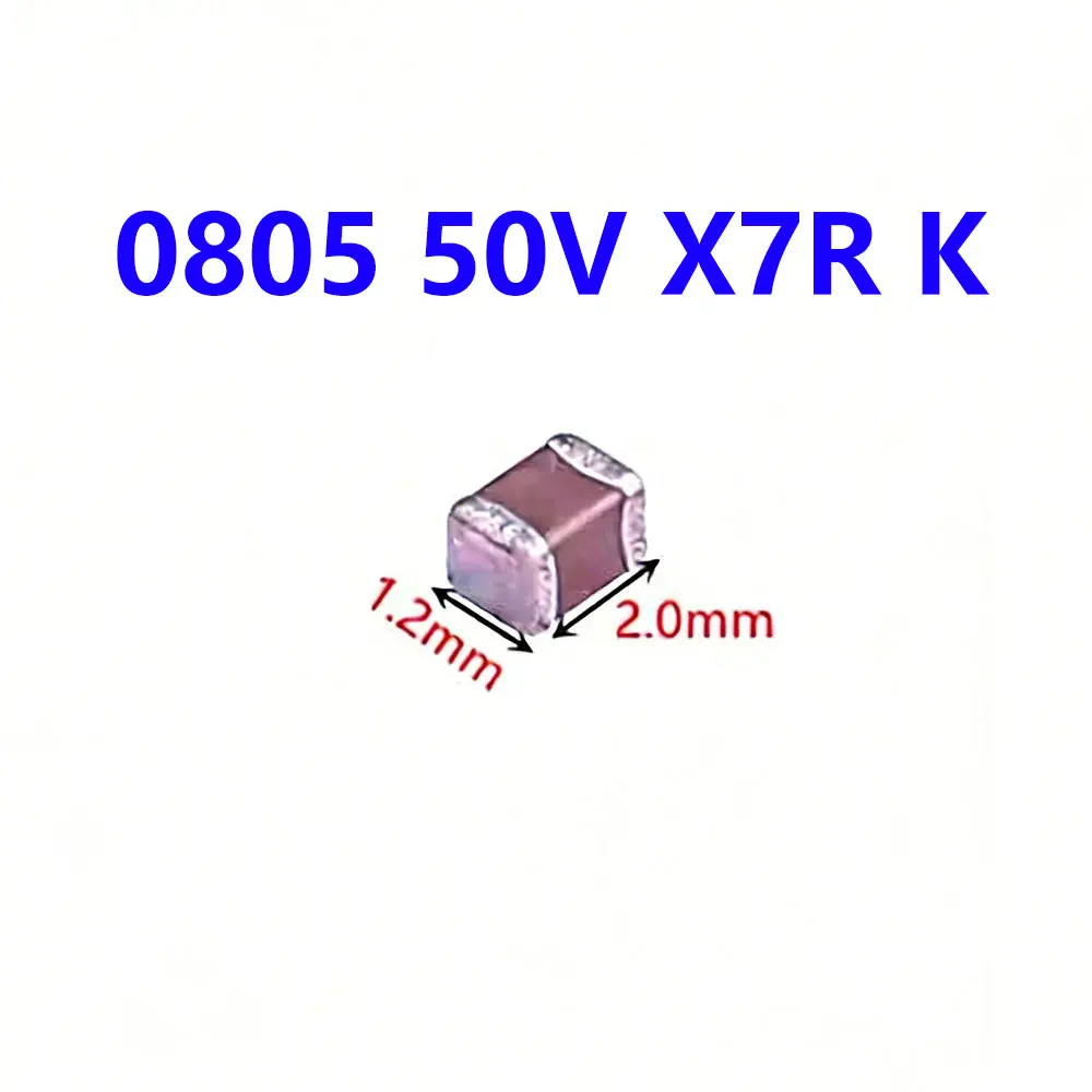 100pcs 0805 50V SMD Thick Film Chip Multilayer Ceramic Capacitor 1pF-47uF 0.1 0.22 10NF 100NF 1UF 2.2UF 4.7UF 10UF 1PF 6PF
