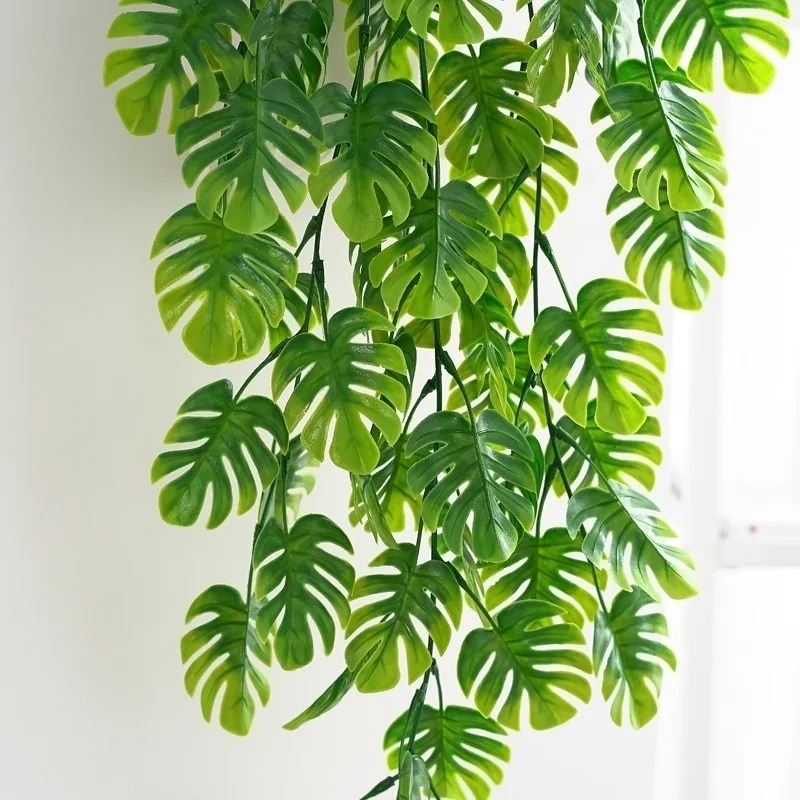 

76cm Artificial Green Hanging Plants Ivy Monstera Leaf Vine Plastic Water Grass Pendant Fake Plant Rattan For Home Garden Decor