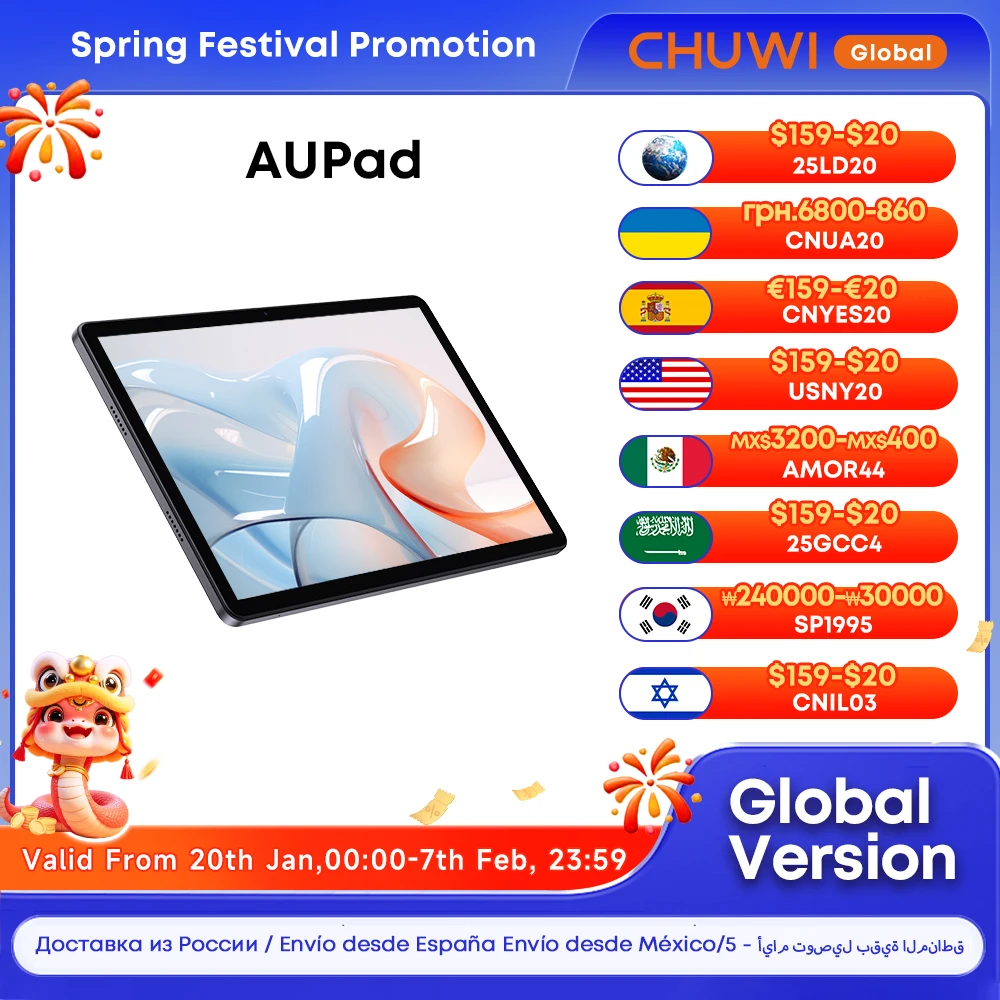 

CHUWI Tablet AuPad Android 14 Tablets 10.95" FHD+2K Display Snapdragon 685 8GB RAM 128GB ROM 13MP AF Rear 7000mAh 18W 4G LTE Tab