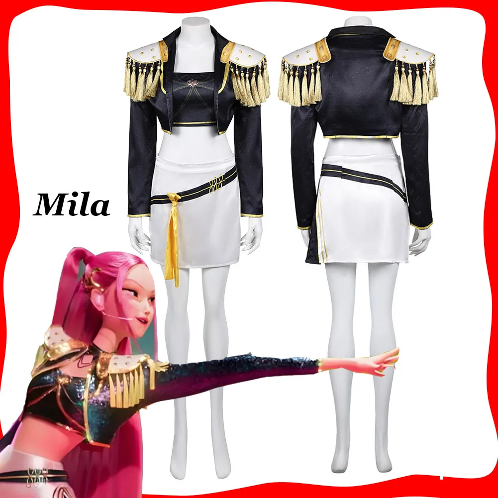 

Mila Kpop Demons Hunter Cosplay Black Gold Team Uniform Costume for Adult Women Girls Group Stage Halloween Carnival Party Suit