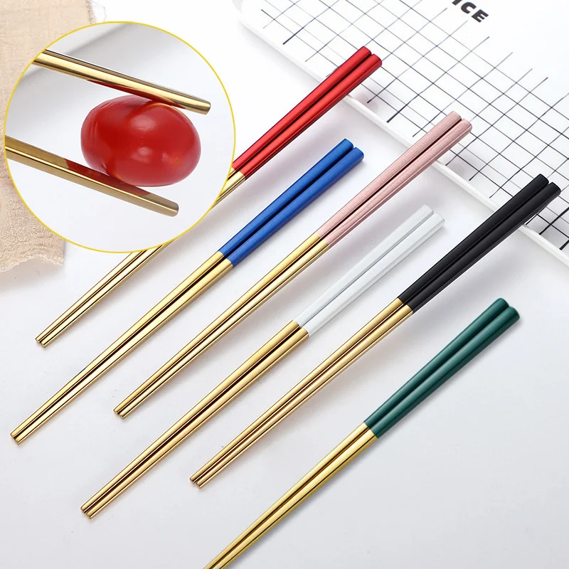 Palillos chinos de acero inoxidable, accesorios de cocina, vajilla de comida china, 6 pares