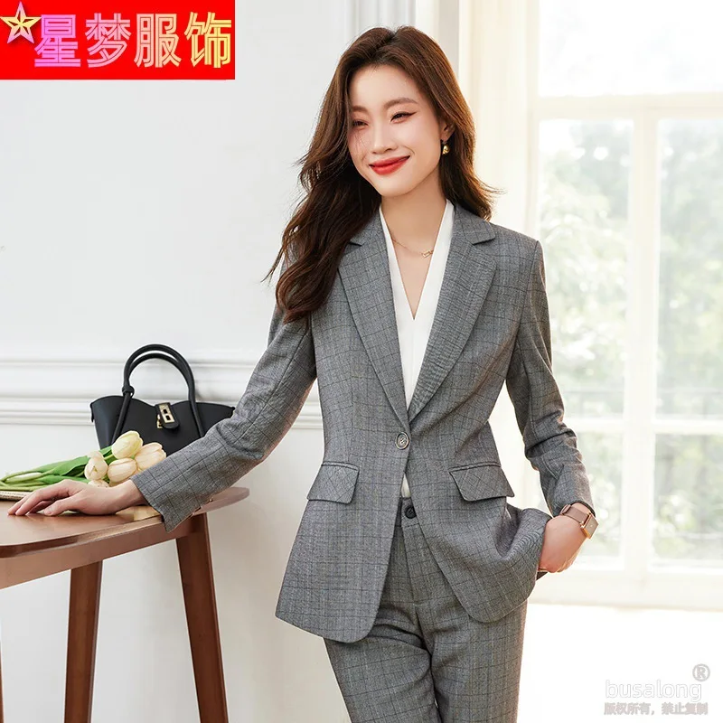 20233 Pink Plaid Blazer Women\'s Spring and Autumn New Slim-Fitting Work Clothes High-End Temperament Professional Tailored Suit