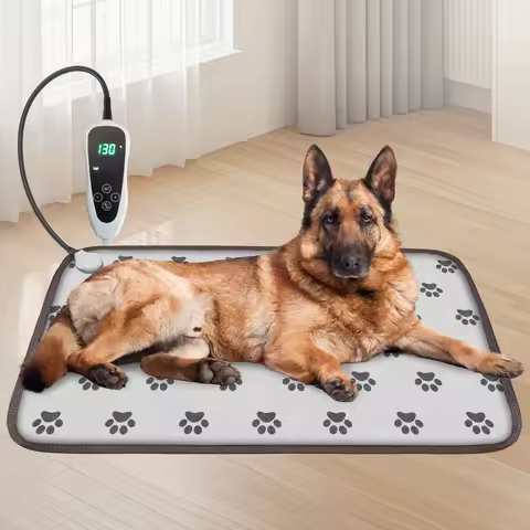 Dog Heating Pad 34x21in with Smart Thermostat Switch and Power Line Protection Tube,Obtained MET and UL Dual Certification,Water