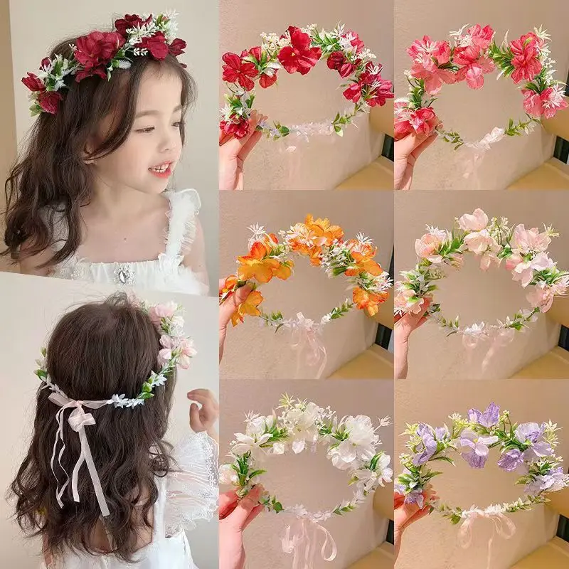 

Artificial Flower Hair Hoops Princess Girl Bridal Wedding Wreath Floral Headdress Headband Children Headwear Kids Hair Accessory