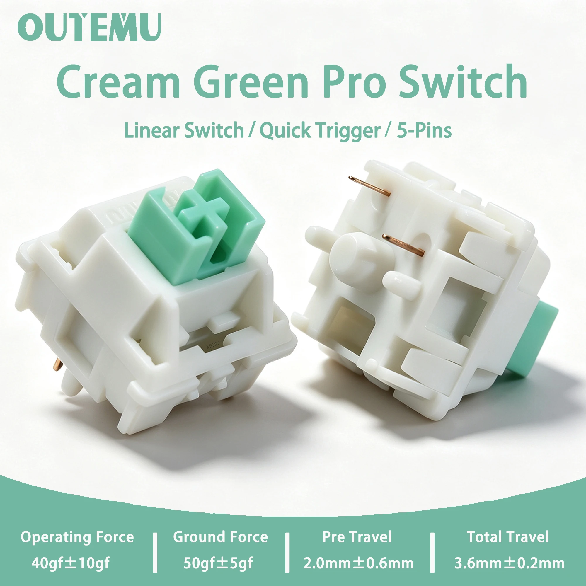 Outemu Cream Green Pro Switch 40gf 5-Pin Linear Creamy Switches For Custom DIY 60 Gaming Mechanical Keyboard POM PA66 Pre-Lubed