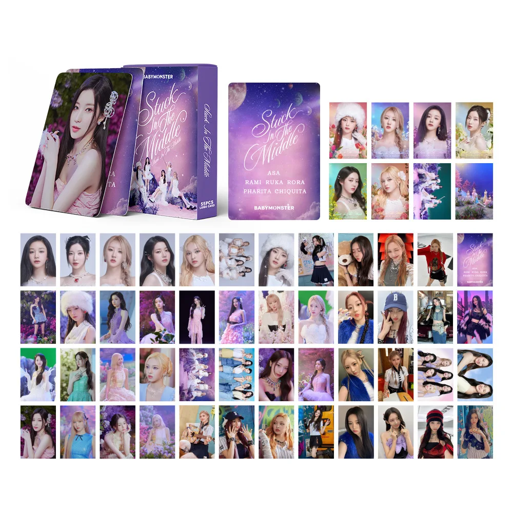 55pcs/set KPOP BABYMONSTER Laser Card Like That Album LOMOcard Baby Monster Little Monster Postcard Collection Photo Card AHYEON