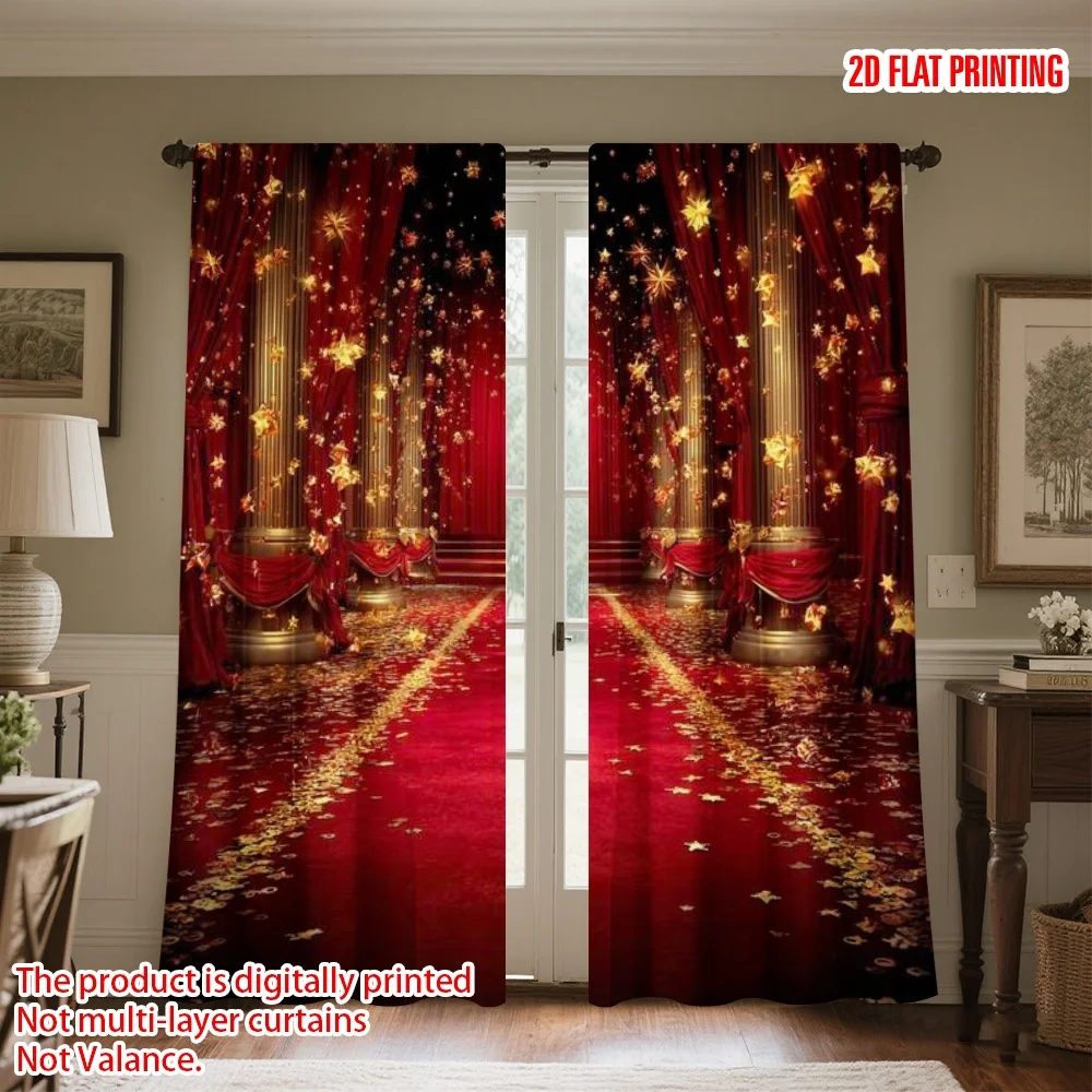 

2D flat printing 2pcs Curtain Curtain Award Night Red Carpet Digital Printed Polyester Drapes Family Party Perfect for Room