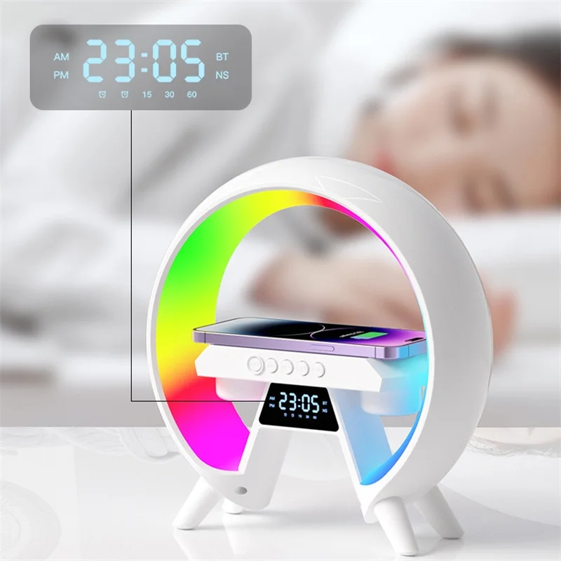 Multifunction RGB Night Light Smart Wireless BT Speakers With Wireless Fast Charging Sunrise Alarm Clock Wake Up Light Bedroom 2