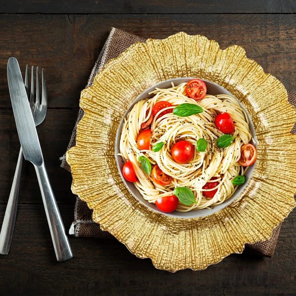 

Gold Charger Plates, Reef Plate, Chargers for Dinner, Plastic Decorative Plates for Table Setting, 50 PCs X1T1N1
