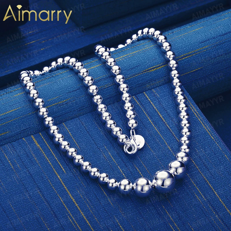 925 Sterling Silver Simple Gradient Round Bead Necklace 18 Inch Women's Banquet Engagement Wedding Fashion Jewelry