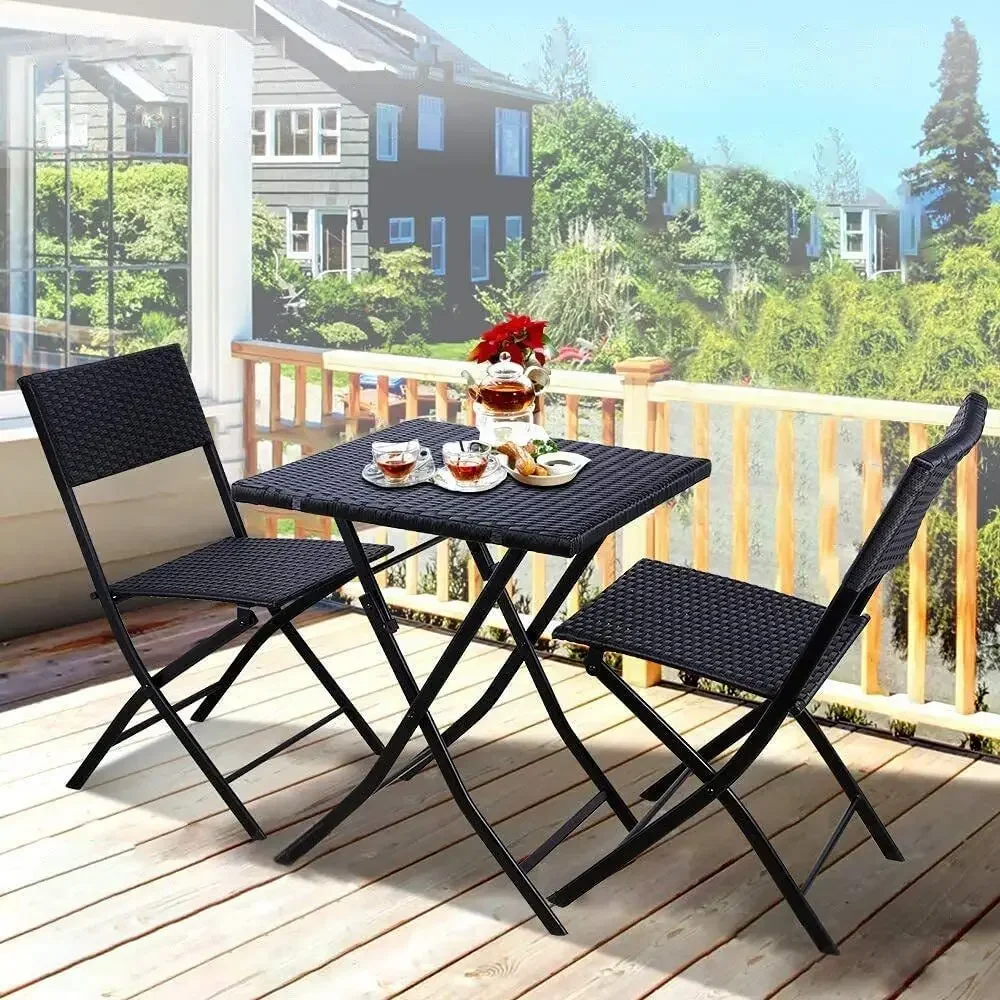 3-teiliges faltbares Terrassen-Bistro-Set für Garten, Terrasse, handgewebtes Rattan-Korbgeflecht-Set für Terrassenmöbel