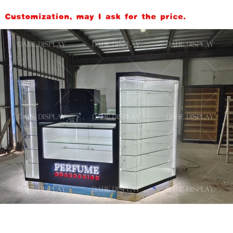 

custom.Good Tempered Glass Wooden Jewellery Kiosk Display Custom Plaza Display in Mall