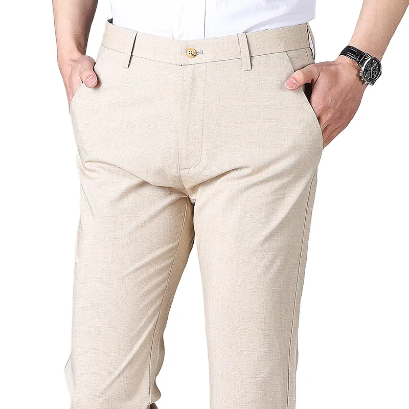 

Мужские модные брюки-костюмные штаны — весенне-летние дышащие брюки из смеси льна и лиоцелла для делового повседневного стиля, комфортные для работы и поездок на работу